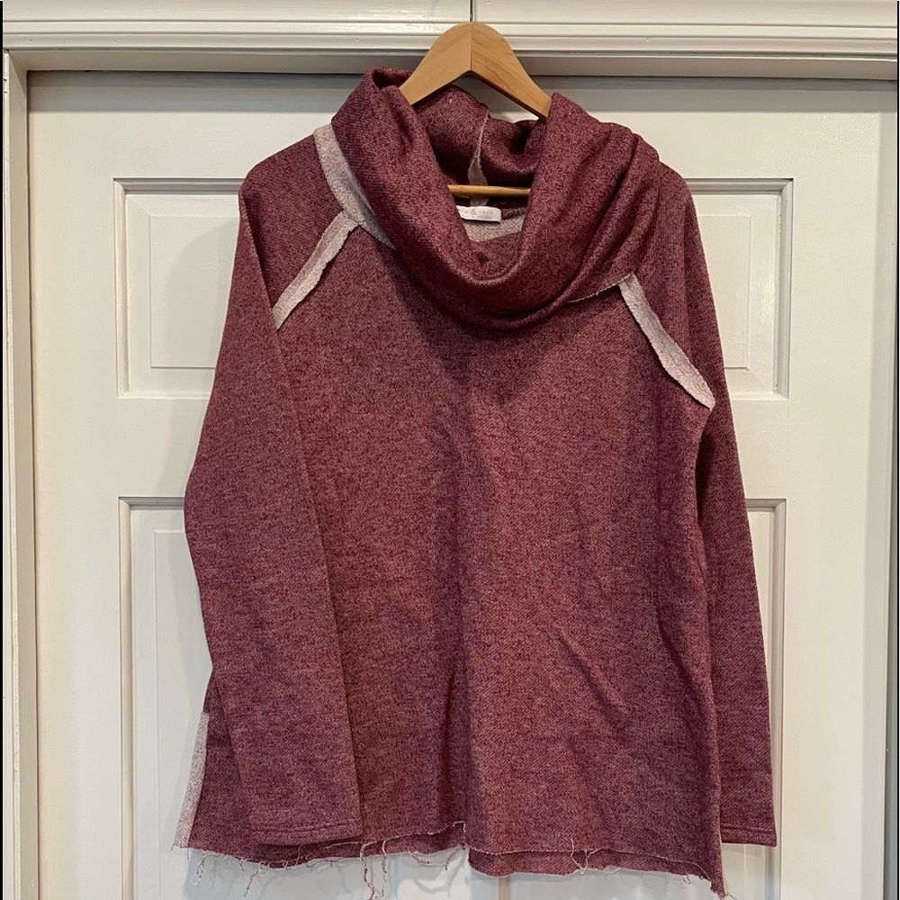 Made in USA Cozy Cowl Neck Sweater Burgundy Marled Knit Top Boho Chic Medium